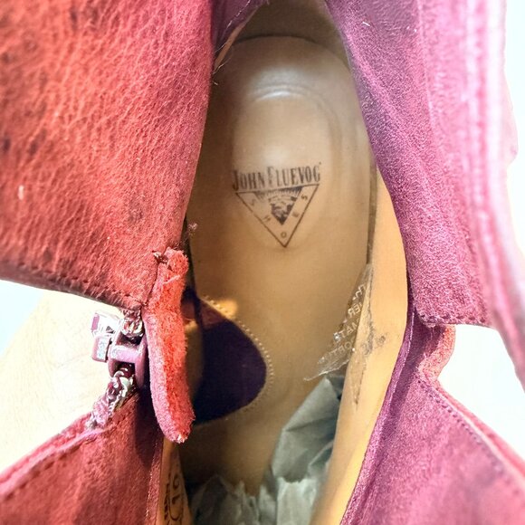 John Fluevog Hopefuls Rosy Buffed Toe Leather Bootie Burgundy Size 10.5 - Picture 8 of 9